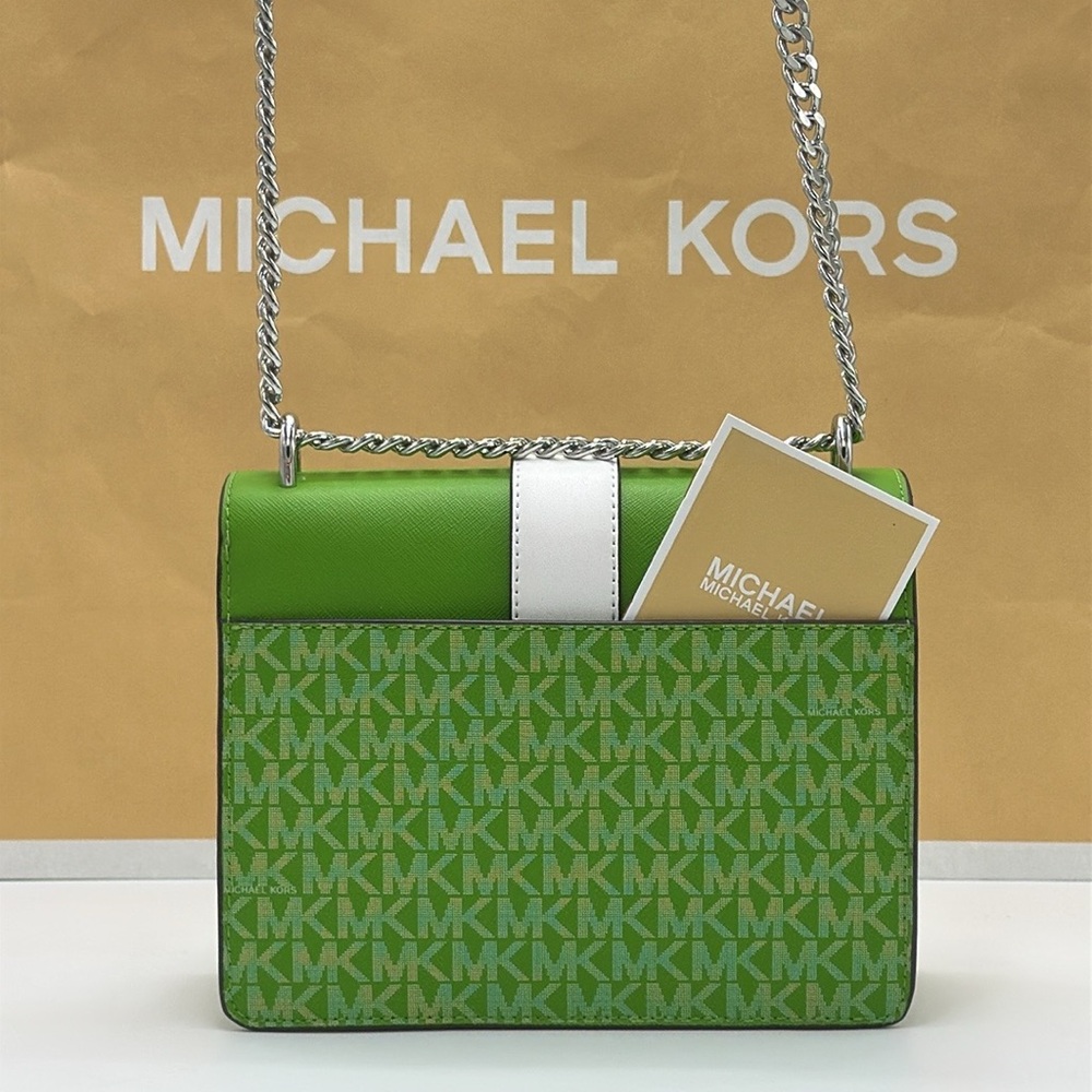 Michael Kors Greenwich Small Color-Block Signature Logo Flap Crossbody XBODY Bag - Picture 6 of 16